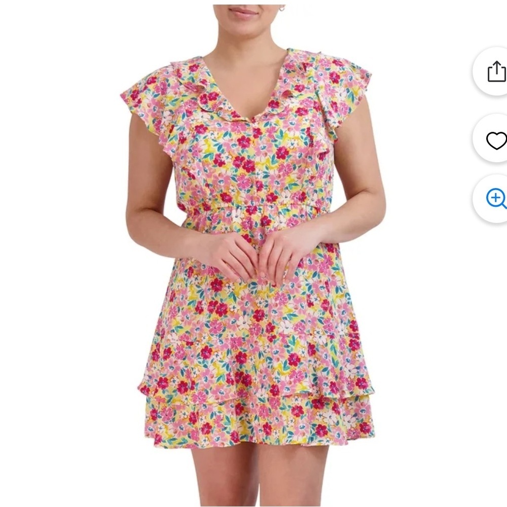 BCBG Paris Womens Chiffon Floral Print Mini Dress Short Sleeves Size XXL New Tag